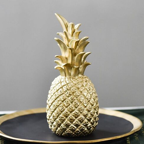 SYCOOVEN Pineapple Figurines Ornaments Desktop Decorations Living Room Cabinet Creative Fake Resin Pineapple Ornament Artificial Pineapple Figurine Statue DIY Decor(Gold,Size:M) in Saudi Arabia