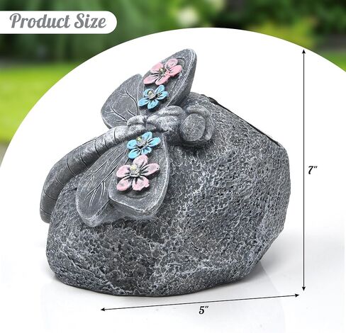 Gift Boutique Solar LED Dragonfly Garden Statue with Lights, Outdoor Resin Rock Decor for Patio Lawn Yard Pathway Flower Bed Decoration in Kuwait