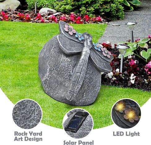 Gift Boutique Solar LED Dragonfly Garden Statue with Lights, Outdoor Resin Rock Decor for Patio Lawn Yard Pathway Flower Bed Decoration in Kuwait