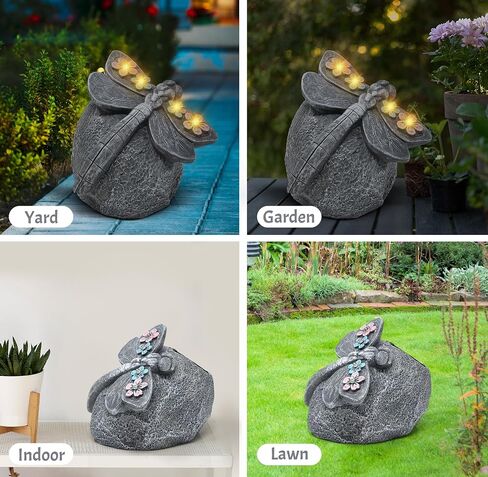 Gift Boutique Solar LED Dragonfly Garden Statue with Lights, Outdoor Resin Rock Decor for Patio Lawn Yard Pathway Flower Bed Decoration in Kuwait