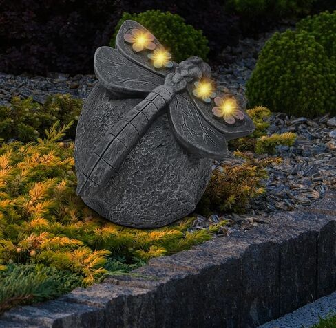 Gift Boutique Solar LED Dragonfly Garden Statue with Lights, Outdoor Resin Rock Decor for Patio Lawn Yard Pathway Flower Bed Decoration in Kuwait