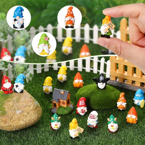 Miniature Resin Gnome Figurines Set 30 Pcs 15 Styles Independence Day 4th of July Seasonal Holiday Gnome Statues for Fairy Garden Terrarium Plant Pots Decor in Kuwait