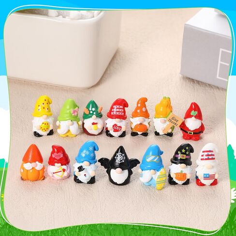 Miniature Resin Gnome Figurines Set 30 Pcs 15 Styles Independence Day 4th of July Seasonal Holiday Gnome Statues for Fairy Garden Terrarium Plant Pots Decor in Kuwait