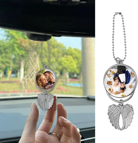 Photo Picture Frame for Couples Family Birthday for Women Men Double Side Car Hanging Ornament for Car Mirror Decor Hanging Angle Wing Ornament in Saudi Arabia