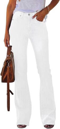 Koinshha Womens High Waisted Jeans Flare Stretch Boyfriend Casual Bootcut Denim Pants Size 6 A White in Saudi Arabia