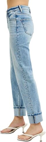 Risen Jeans Women's Tummy Control High Rise Crop Straight Jeans Roll Up Cuff in Kuwait
