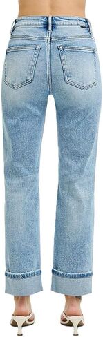 Risen Jeans Women's Tummy Control High Rise Crop Straight Jeans Roll Up Cuff in Kuwait