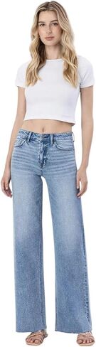 Flying Monkey - High Rise Raw Hem Full Length Wide Leg Jeans - (32" Long Inseam) - F6320 - Includes Official Tag in Saudi Arabia