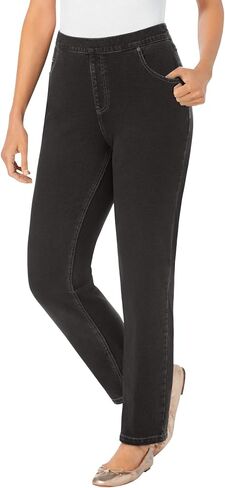 Woman Within Plus Size Straight-Leg Stretch Knit Denim Five-Pocket Jeans in Kuwait