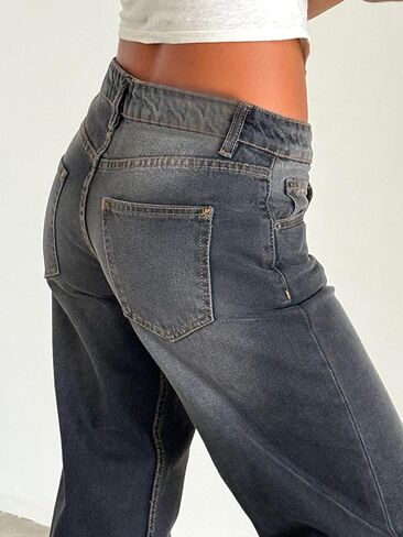 High Rise Jeans for Women Mom Jeans Wide Straight Leg Baggy Jeans Y2k Vintage Boyfriend Denim Pants Streetwear in Kuwait