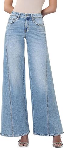 Flying Monkey Women's Mid Rise Wide Leg Palazzo Jeans in Saudi Arabia