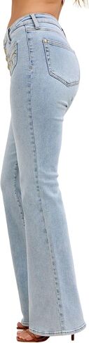 Judy Blue Women's Mid Rise Patch Pocket Button Fly Flare Leg Jeans in Kuwait