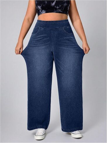 GORGLITTER Women's Plus Size Stretchy Jeans Casual Baggy Wide Leg Denim Pants High Elastic Waist Trousers Pants Bottoms in Kuwait