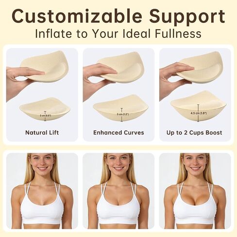 Push Up Bra Pads Inserts for Women – Adjustable Inflatable Air Pads with Built-in Pump to Add 2 Cup Sizes – Custom Thickness for Asymmetric Support, Breathable & Comfortable, Reusable (Beige) in Saudi Arabia