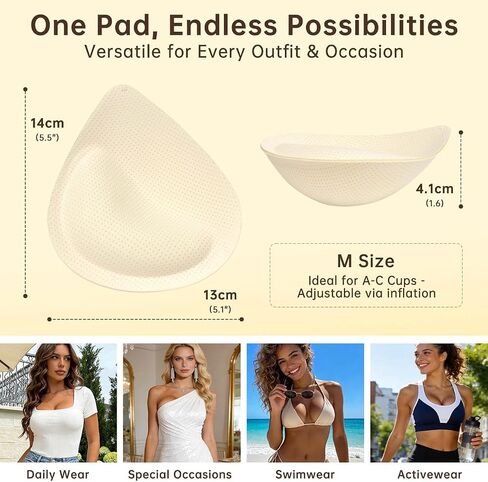 Push Up Bra Pads Inserts for Women – Adjustable Inflatable Air Pads with Built-in Pump to Add 2 Cup Sizes – Custom Thickness for Asymmetric Support, Breathable & Comfortable, Reusable (Beige) in Saudi Arabia