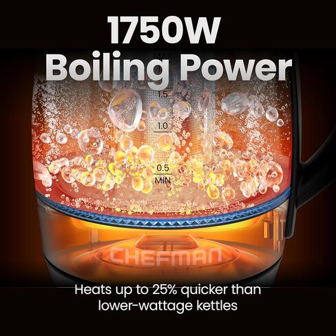 CHEFMAN Lightning High-Powered Electric Kettle, 1.8L 1750W, Rapid Boil 2 Cups in 2 Minutes, BPA Free Cordless Tea Kettle with Digital Temperature Control and 1-Hour Keep Hot – Stainless Steel in Kuwait