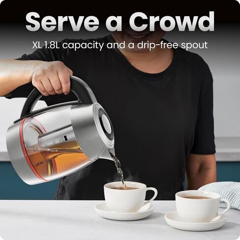 CHEFMAN Lightning High-Powered Electric Kettle, 1.8L 1750W, Rapid Boil 2 Cups in 2 Minutes, BPA Free Cordless Tea Kettle with Digital Temperature Control and 1-Hour Keep Hot – Stainless Steel in Kuwait