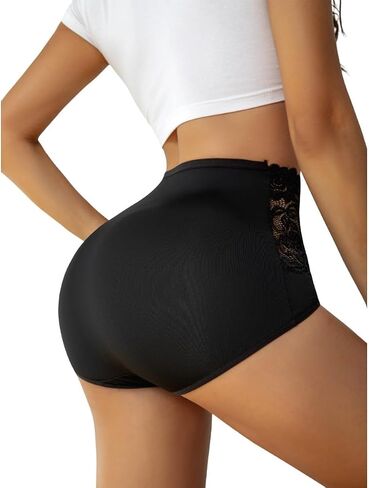 1PCS Women’s High-Waisted Lace Panties black– Elegant Comfortable Briefs with Tummy Control in Kuwait