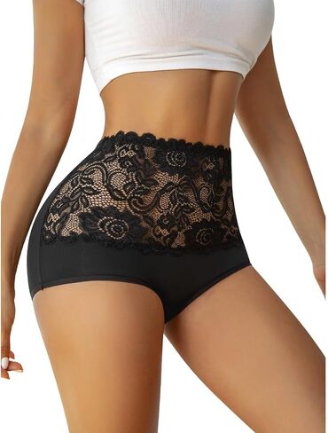 1PCS Women’s High-Waisted Lace Panties black– Elegant Comfortable Briefs with Tummy Control in Kuwait