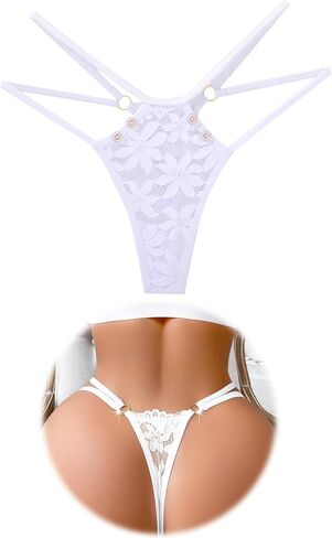 Lace Thongs for Women Sexy G-String with Floral Openwork Design Breathable Invisible No Show Briefs in Kuwait
