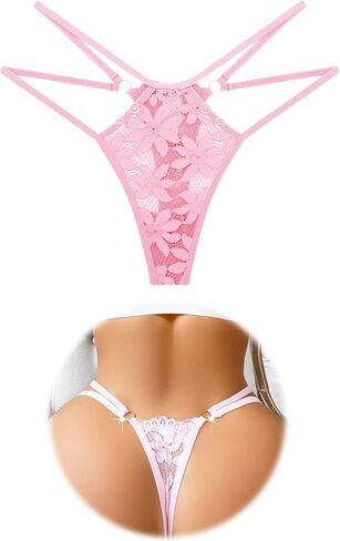 Lace Thongs for Women Sexy G-String with Floral Openwork Design Breathable Invisible No Show Briefs in Kuwait
