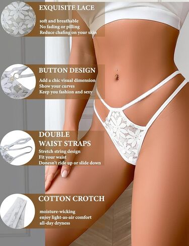 Lace Thongs for Women Sexy G-String with Floral Openwork Design Breathable Invisible No Show Briefs in Kuwait