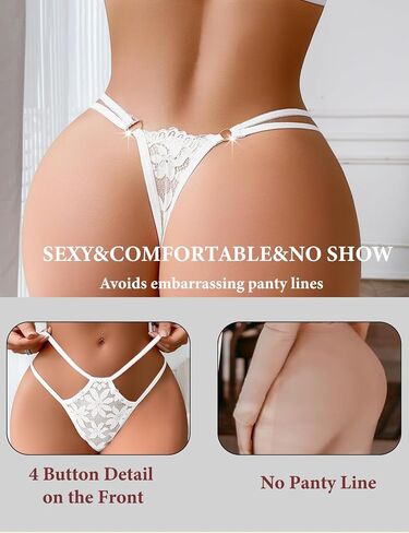 Lace Thongs for Women Sexy G-String with Floral Openwork Design Breathable Invisible No Show Briefs in Kuwait