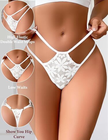 Lace Thongs for Women Sexy G-String with Floral Openwork Design Breathable Invisible No Show Briefs in Kuwait