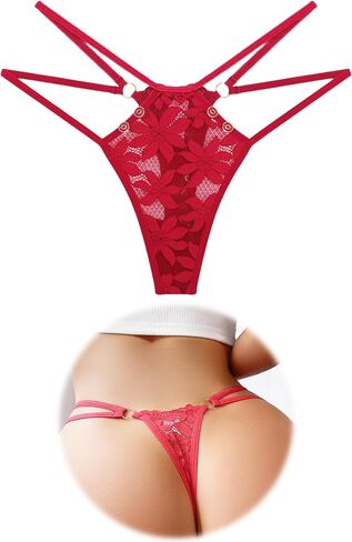 Lace Thongs for Women Sexy G-String with Floral Openwork Design Breathable Invisible No Show Briefs in Kuwait