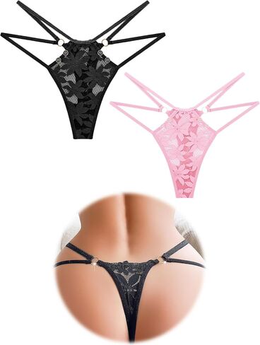 Lace Thongs for Women Sexy G-String with Floral Openwork Design Breathable Invisible No Show Briefs in Kuwait