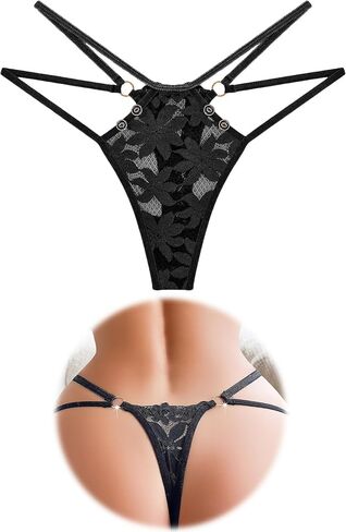 Lace Thongs for Women Sexy G-String with Floral Openwork Design Breathable Invisible No Show Briefs in Kuwait