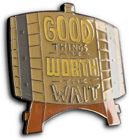 Whiskey Lapel Pin, "Good Things are Worth the Wait" Whisky or Wine Barrel Enamel Pin for Cocktail or Bartending Apron in Saudi Arabia