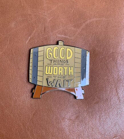 Whiskey Lapel Pin, "Good Things are Worth the Wait" Whisky or Wine Barrel Enamel Pin for Cocktail or Bartending Apron in Saudi Arabia