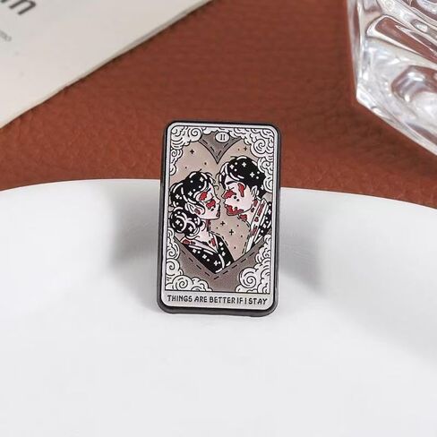 Tarot Card Enamel Pin - Zombie Love "Things Are Better If I Stay" Gothic Metal Badge for Backpack Jacket Hat Decoration in Saudi Arabia