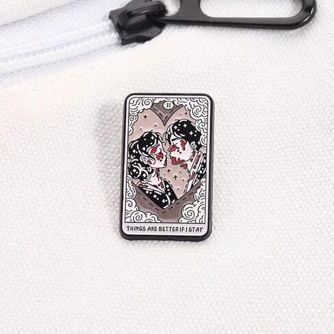 Tarot Card Enamel Pin - Zombie Love "Things Are Better If I Stay" Gothic Metal Badge for Backpack Jacket Hat Decoration in Saudi Arabia