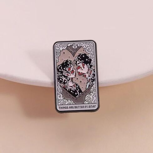 Tarot Card Enamel Pin - Zombie Love "Things Are Better If I Stay" Gothic Metal Badge for Backpack Jacket Hat Decoration in Saudi Arabia