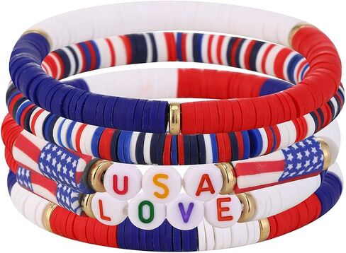 Fourth Of July Earrings Rhinestone American Flag USA Earrings Necklaces Stackable Bracelets Memorial Day Jewelry Set 3PCS in Saudi Arabia