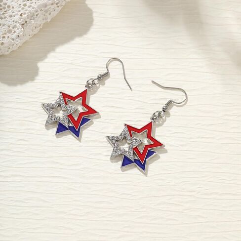 Fourth Of July Earrings Rhinestone American Flag USA Earrings Necklaces Stackable Bracelets Memorial Day Jewelry Set 3PCS in Saudi Arabia