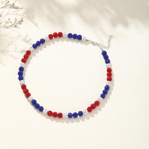 Fourth Of July Earrings Rhinestone American Flag USA Earrings Necklaces Stackable Bracelets Memorial Day Jewelry Set 3PCS in Saudi Arabia