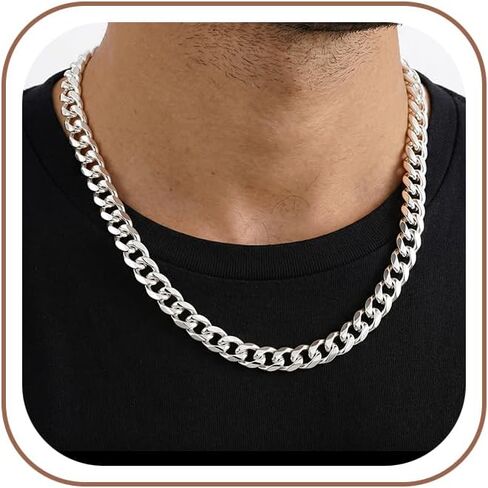 S925 Sterling Silver Cuban Chain Necklace for Men - 12MM S925 Sterling Silver Over Cuban Chain Necklace Diamond Cut Silver Necklaces Gifts for Men 18/20/22/24/26Inch in Saudi Arabia