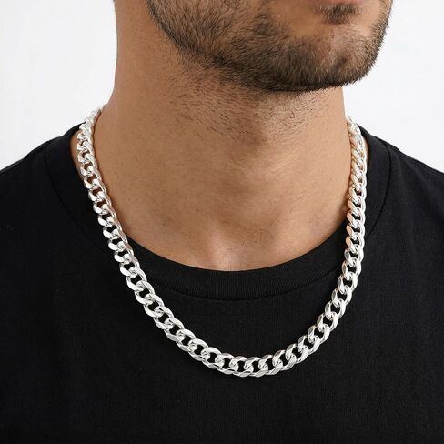S925 Sterling Silver Cuban Chain Necklace for Men - 12MM S925 Sterling Silver Over Cuban Chain Necklace Diamond Cut Silver Necklaces Gifts for Men 18/20/22/24/26Inch in Saudi Arabia