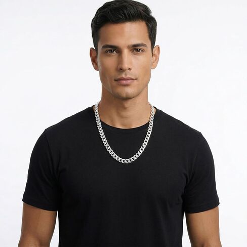 S925 Sterling Silver Cuban Chain Necklace for Men - 12MM S925 Sterling Silver Over Cuban Chain Necklace Diamond Cut Silver Necklaces Gifts for Men 18/20/22/24/26Inch in Saudi Arabia