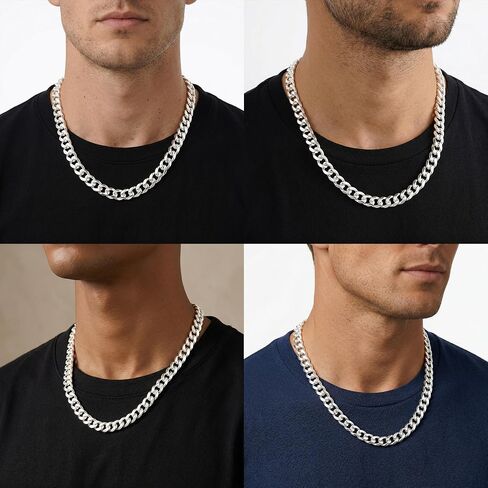 S925 Sterling Silver Cuban Chain Necklace for Men - 12MM S925 Sterling Silver Over Cuban Chain Necklace Diamond Cut Silver Necklaces Gifts for Men 18/20/22/24/26Inch in Saudi Arabia