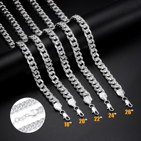 S925 Sterling Silver Cuban Chain Necklace for Men - 12MM S925 Sterling Silver Over Cuban Chain Necklace Diamond Cut Silver Necklaces Gifts for Men 18/20/22/24/26Inch in Saudi Arabia