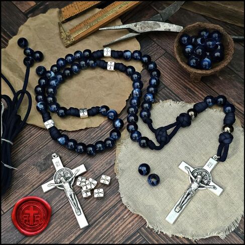 Rugged Rosaries® BLUE Marian Meditation ROSARY with St. Benedict Crucifix in Saudi Arabia