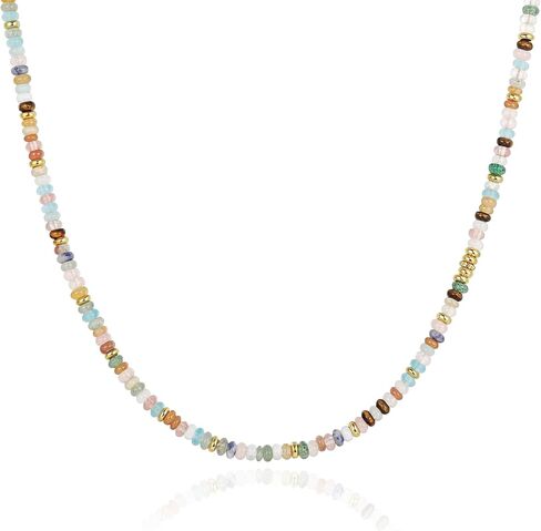Boho Beaded Necklace for Women Colorful Rainbow Crystal Gemstone Multicolor Beaded Choker Stackable Necklaces for Beach Summer Vacation Healing Chakra Natural Stone Jewelry Gifts Handmade Adjustable in Saudi Arabia