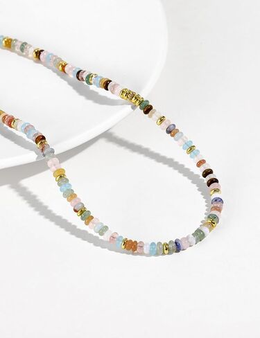 Boho Beaded Necklace for Women Colorful Rainbow Crystal Gemstone Multicolor Beaded Choker Stackable Necklaces for Beach Summer Vacation Healing Chakra Natural Stone Jewelry Gifts Handmade Adjustable in Saudi Arabia