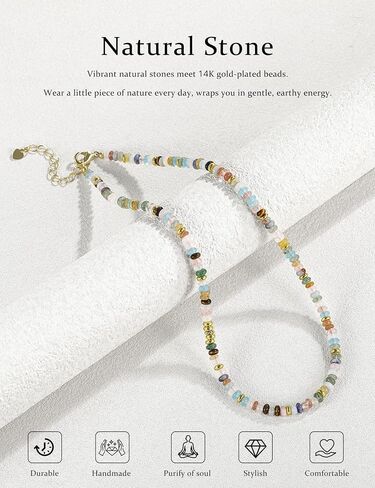 Boho Beaded Necklace for Women Colorful Rainbow Crystal Gemstone Multicolor Beaded Choker Stackable Necklaces for Beach Summer Vacation Healing Chakra Natural Stone Jewelry Gifts Handmade Adjustable in Saudi Arabia