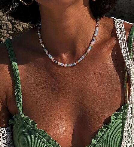 Boho Beaded Necklace for Women Colorful Rainbow Crystal Gemstone Multicolor Beaded Choker Stackable Necklaces for Beach Summer Vacation Healing Chakra Natural Stone Jewelry Gifts Handmade Adjustable in Saudi Arabia