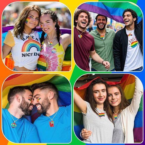12 Pack Rainbow Pride Necklace Set Colorful LGBT Pendant Gay Lesbian Jewelry Gift for Women Men Trans Bisexual Pride Month Celebration in Kuwait